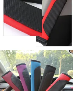 Carbon fiber leather car seat belt shoulder cover details and multiple color options