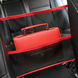 Auto stoel net organizer tussen stoelen zwart net met rode rand opbergtas voor auto
