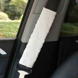 White fluffy car seat belt cover soft plush shoulder pad comfortable auto accessories
