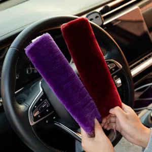 Soft plush faux rabbit fur car seatbelt cover comfortable shoulder pads 2pcs set.