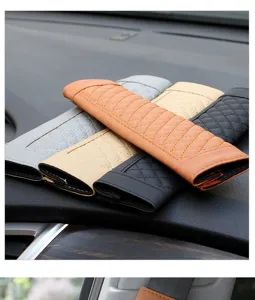 Premium leather car seat belt shoulder pads, soft quilted comfort strap cushion covers.