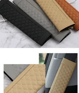 Car seatbelt covers leather diamond quilted shoulder pads set of four universal fit