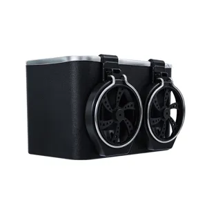 Boîte à mouchoirs pour voiture avec double porte-gobelet, accessoire de rangement noir durable.