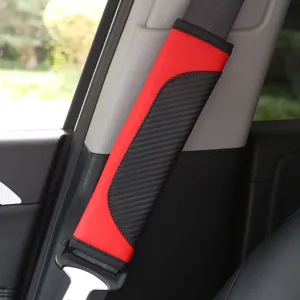 Carbon fiber leather car seat belt cover red and black sport shoulder pad protector