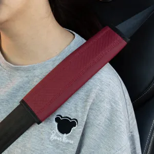 Car seat belt shoulder pad red leather embossed protective cover cushion soft comfort