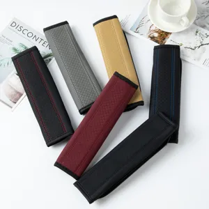 Car seat belt shoulder pads universal leather embossed protective cushion covers set.