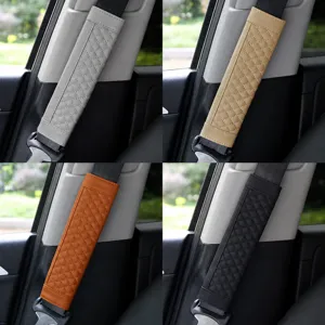 Car Seat Belt Shoulder Pad Universal PU Leather Quilted Embroidery Protective Cover Auto Interior Accessories