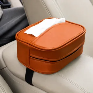 Caja de pañuelos de cuero para coche, reposabrazos parasol, organizador universal.