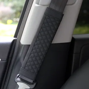 Black leather car seatbelt shoulder pad soft quilted interior strap protective cover
