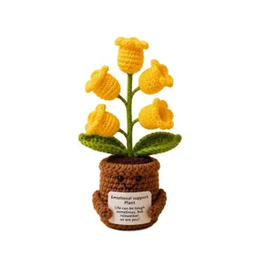 Handmade crochet yellow flower potted plant, cute emotional support desk decor gift for women.