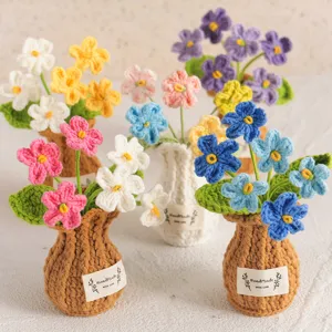 Handmade crochet flower potted plant cute knitted flower vase office desktop wool ornament