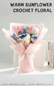 Handmade crochet flower bouquet, sunflower and carnation gift for mom or best friend
