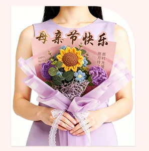 Handmade crochet flower bouquet, sunflower and carnation knitted gift for Mother's Day.