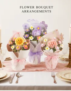 Bouquet de fleurs au crochet fait main roses en fil tricoté œillets cadeau fête des mères