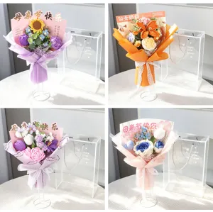 Handmade crochet flower bouquet knitted carnation sunflower gift for mothers day and friends