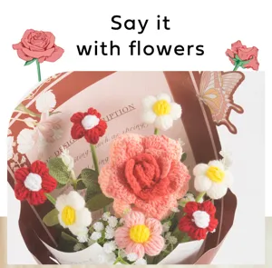 Bouquet de fleurs d'œillet au crochet, cadeau de roses en laine fait main pour la fête des mères.