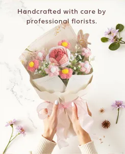 Bouquet de fleurs au crochet fait main rose tricotée cadeau fête des mères décoration