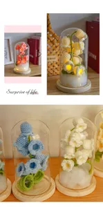 Handmade crochet lily of the valley night light glass dome cute bedroom decor gift