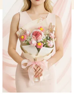 Bouquet de fleurs au crochet fait main rose rose marguerite cadeau pour maman anniversaire