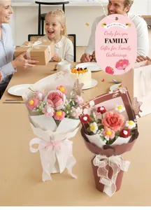 Bouquet de fleurs au crochet fait main œillet rose tricoté cadeau fête des mères