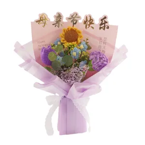 Handcrafted crochet flower bouquet for Mother's Day gift, cute knitted sunflower and roses.