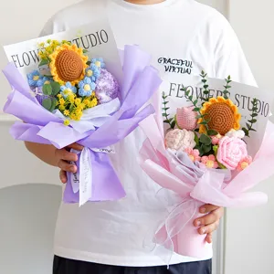 Handmade crochet flower bouquet with sunflowers and roses, perfect gift for graduation.