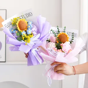 Handmade crochet sunflower rose bouquet gift for graduation and teachers day in cute wrap.