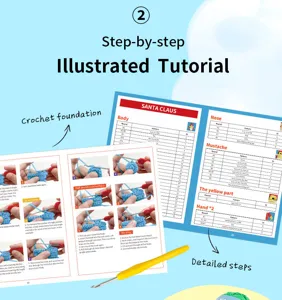 Tutorial di uncinetto illustrato passo dopo passo dettagliato per bambola Babbo Natale.