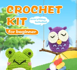 Kit uncinetto principianti con simpatiche bambole gufo e rana, gomitoli di lana colorati fai da te.