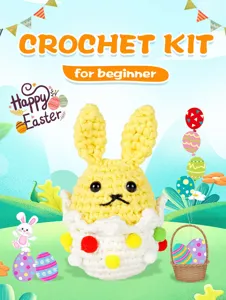 Kit uncinetto principianti con simpatico coniglietto di Pasqua in uovo, ideale per il fai da te.