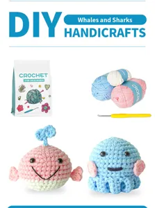 Kit uncinetto fai da te per principianti, simpatico set con balena e polpo di filato.