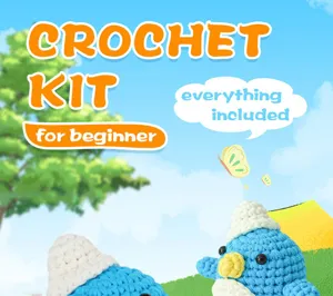 Kit de crochet pour débutant avec fil et accessoires pour faire de jolies poupées bleues.