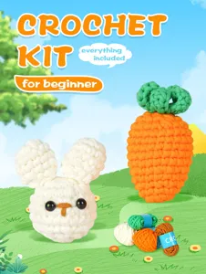 Anfaenger Haekelset mit weissem Hasen und Karotte DIY Handarbeit Garn Bastelzubehoer Set.