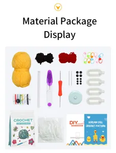 Kit de ganchillo DIY con hilo, agujas, relleno y patrón para tejer una muñeca bonita.