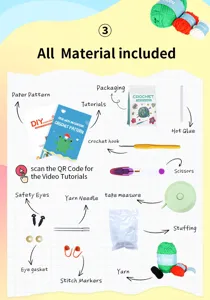 Kit da uncinetto per principianti con tutto il materiale, filato, ago e istruzioni.