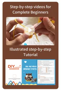 Dettagli tutorial kit uncinetto con istruzioni passo passo per principianti gufo e topo.