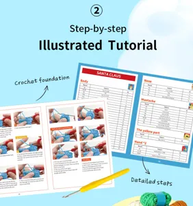 Detaillierte schrittweise Häkelanleitung und Handbuch für DIY handgemachte Puppenherstellung.