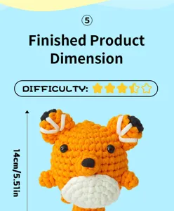 Häkeln Fuchs Puppe fertiges Produkt Abmessung Detailansicht, Handarbeit DIY Wolle Strick Größe.