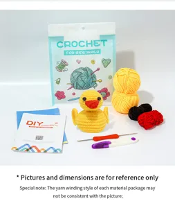 Kit ganchillo principiantes con hilo pato tierno, agujas e instrucciones para manualidades.