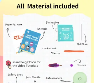Kit per uncinetto pinguino fai-da-te per principianti con filato, uncinetto e schemi.