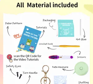 Kit completo di uncinetto fai da te per principianti con filato, ferri, occhi di sicurezza e guida.