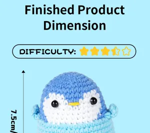 Immagine di dettaglio delle dimensioni del pinguino all'uncinetto, peluche in lana fai da te.