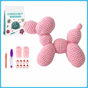Kit all'Uncinetto per Principianti DIY Set di Lavorazione a Maglia per Bambola di Cane Animale con Filato Acrilico e Video Tutorial in Inglese Forniture per Artigianato