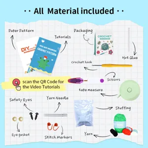 Kit uncinetto principianti con schema bambola rana, filato e accessori completi DIY.