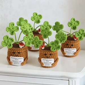 Pianta in Vaso All'Uncinetto Fatta a Mano Carino Fiore Artificiale Lavorato a Maglia Decorazione da Scrivania Guarigione Supporto Emotivo Pianta All'Uncinetto Decorazioni Per la Casa