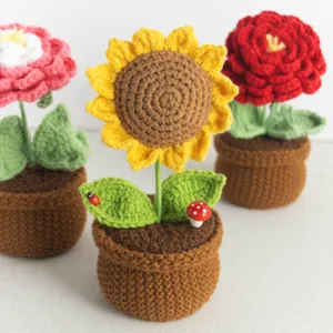 Handmade crochet potted sunflower and flower desk decor creative gift for home decoration