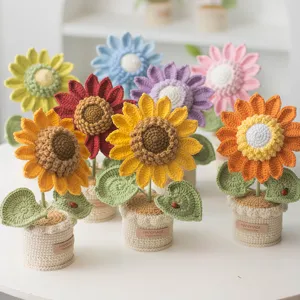 Piante in vaso di girasole all'uncinetto fatte a mano, fiori artificiali in filato lana