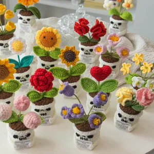 Halloween crochet potted plant handmade knit cute flower skull pot indoor home decoration