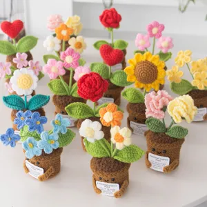 Handmade crochet potted plant sunflower emotional support desk decor gift cute flowers