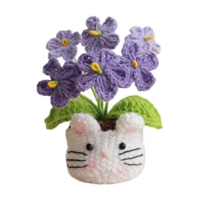 Planta en Maceta de Lana Crochet Lindo Macetero de Gato Adorno de Escritorio Decoración